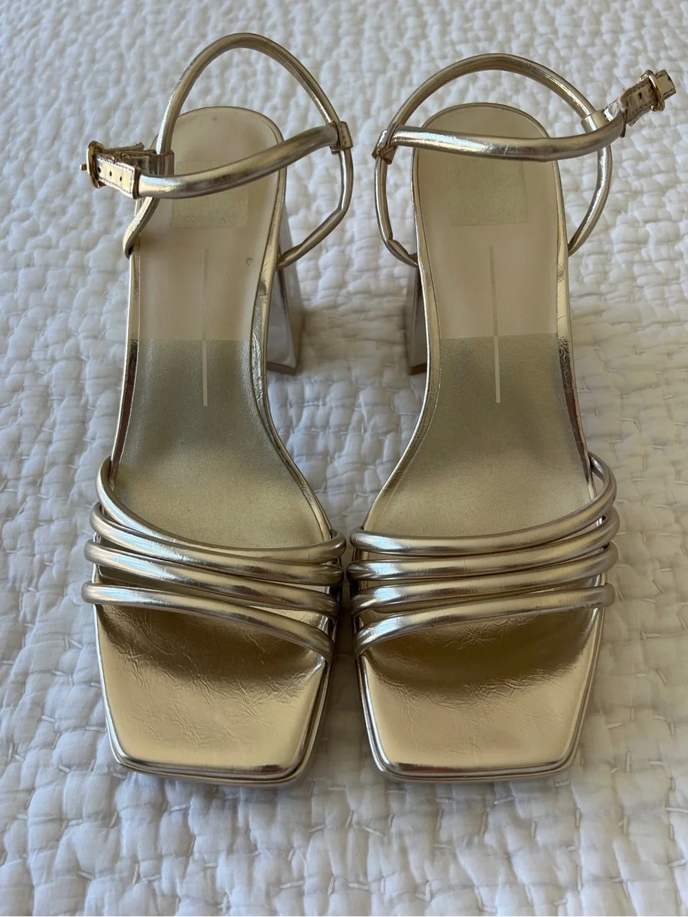 Dolce Vita Metallic Gold Strappy Block Heel Sandals